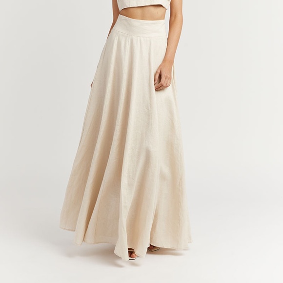 Free People X Dissh AISLE PEARL LINEN LONG SKIRT - Picture 4 of 12